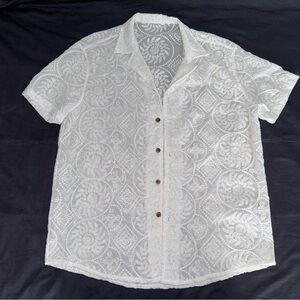 White Leaf Pattern Button Down Shirt